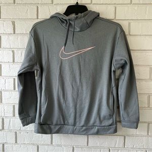Womens Small NIKE Therma Fleece Pullover Hoodie Sweatshirt Gray Pink AR1074-065